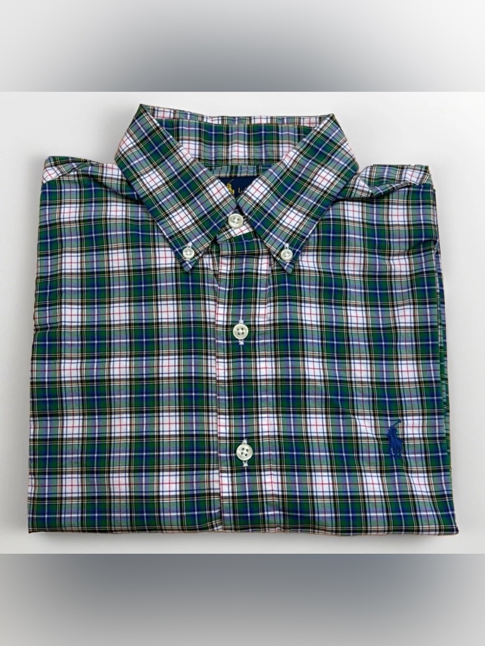 Ralph Lauren Plaid Long Sleeve Button Down Shirt Size Small Cotton Stretch Green